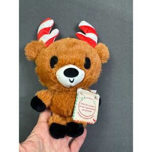 BarkBox Christmas Reindeer Dog Toy Plush Candy Cane Antlers Brown Squeaky 214873